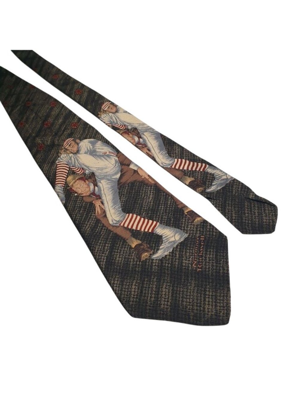 Norman Rockwell All Silk Baseball Scene Pattern Tie Multicolor 56 x 3.75 Inches - Picture 6 of 6